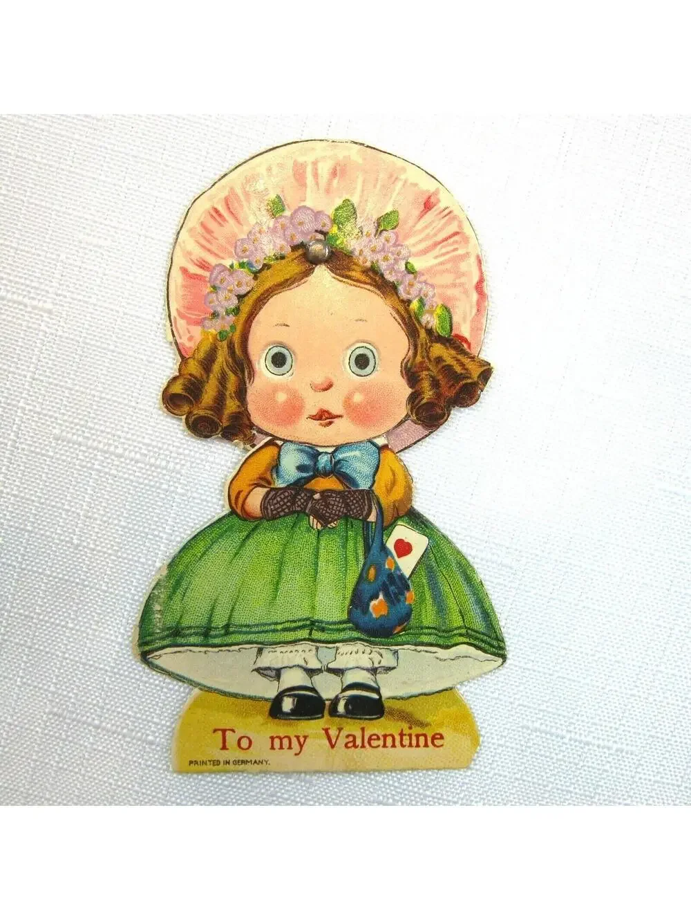 Vintage Valentine Card Mechanical Google Eyes Girl Moving Eyes Germany 1920s-30s